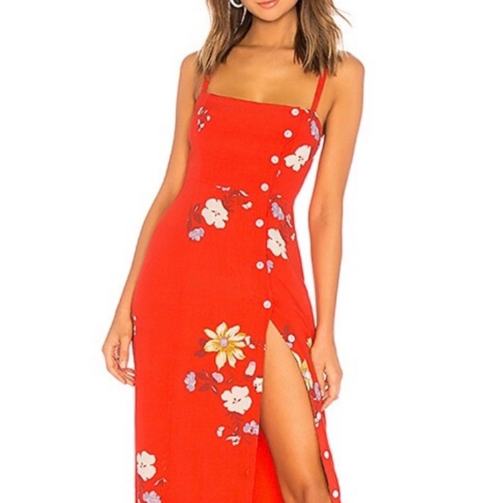 Capulet Red Floral Summer Dress with White Buttons
